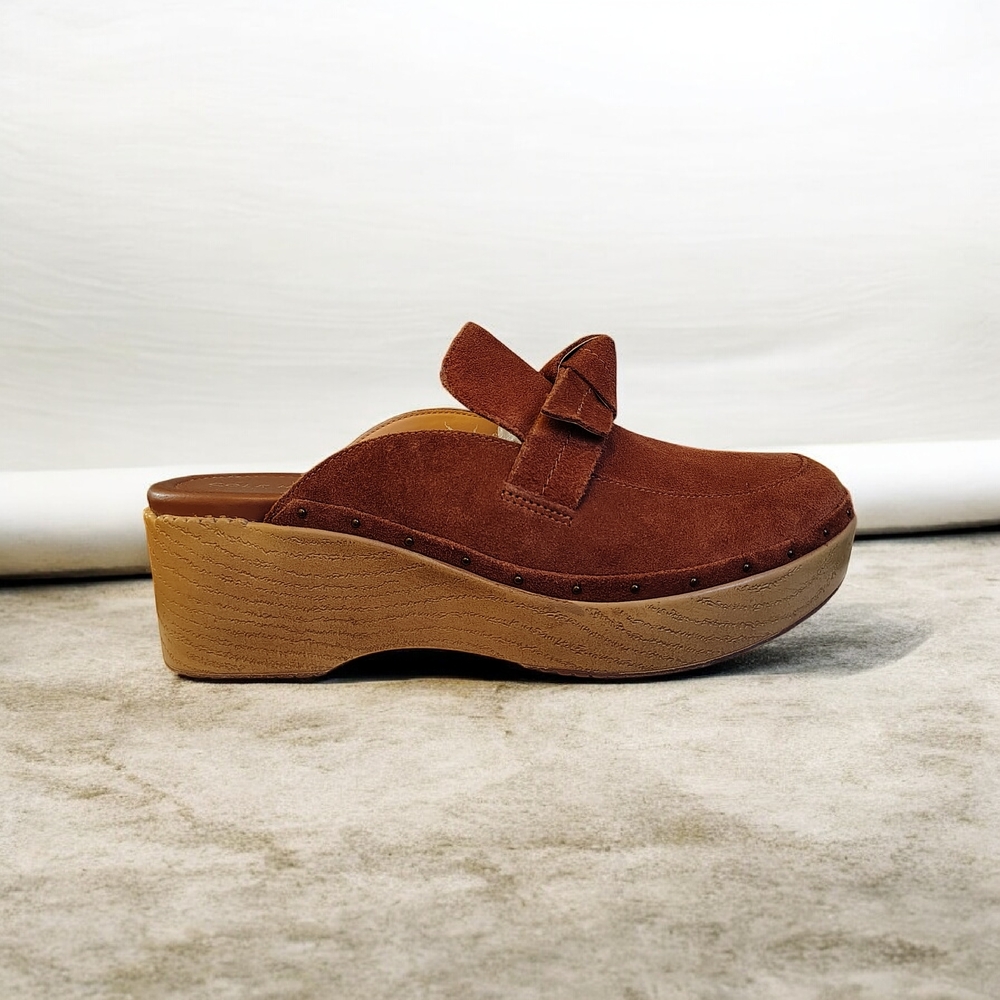 Cole Haan Brown Suede Platform Clog Mules